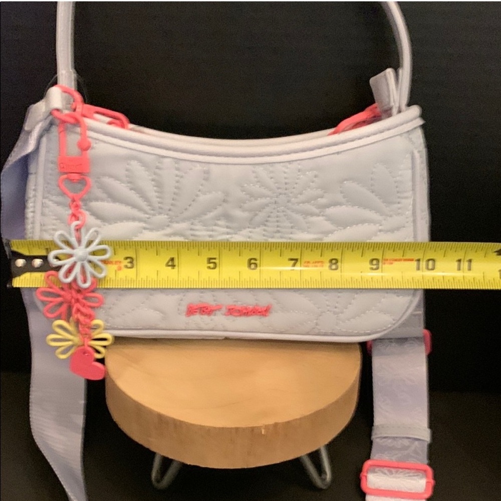 Betsey Johnson Blue Quilted Crossbody Handbag with Floral Embellishments - Picture 7 of 12